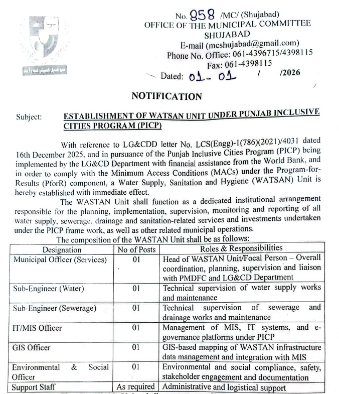 WATSAN Unit Operationalization in MCs  